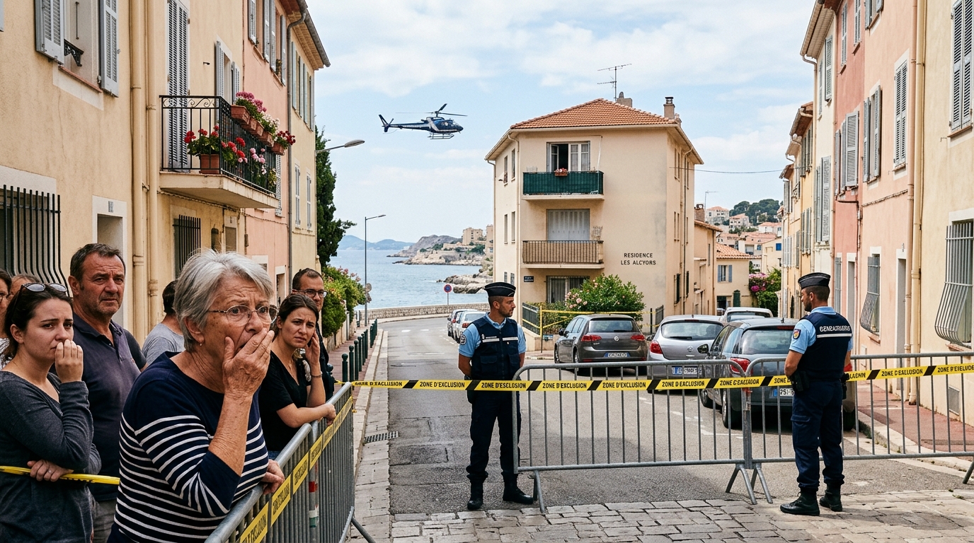 Rue avec cordon de sécurité policier à Palavas-les-Flots