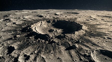 Cratère lunaire frais avec halo sombre visible