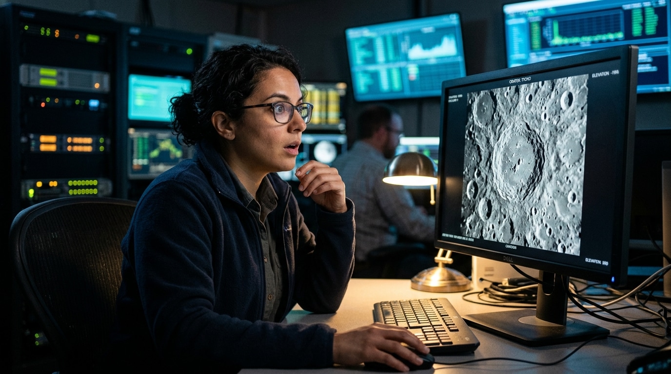 Scientifique observant des images satellite de la Lune