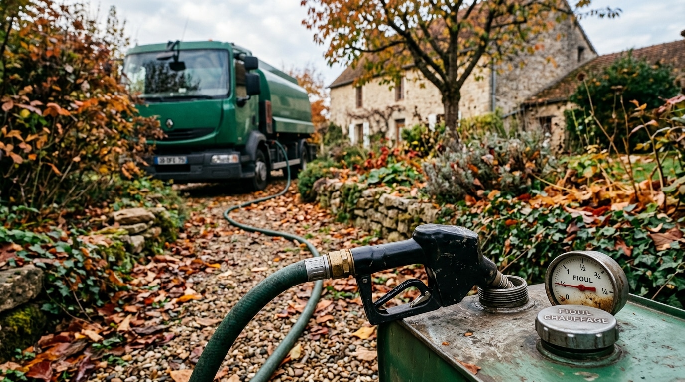 Tuyau de livraison de fioul branché sur une citerne