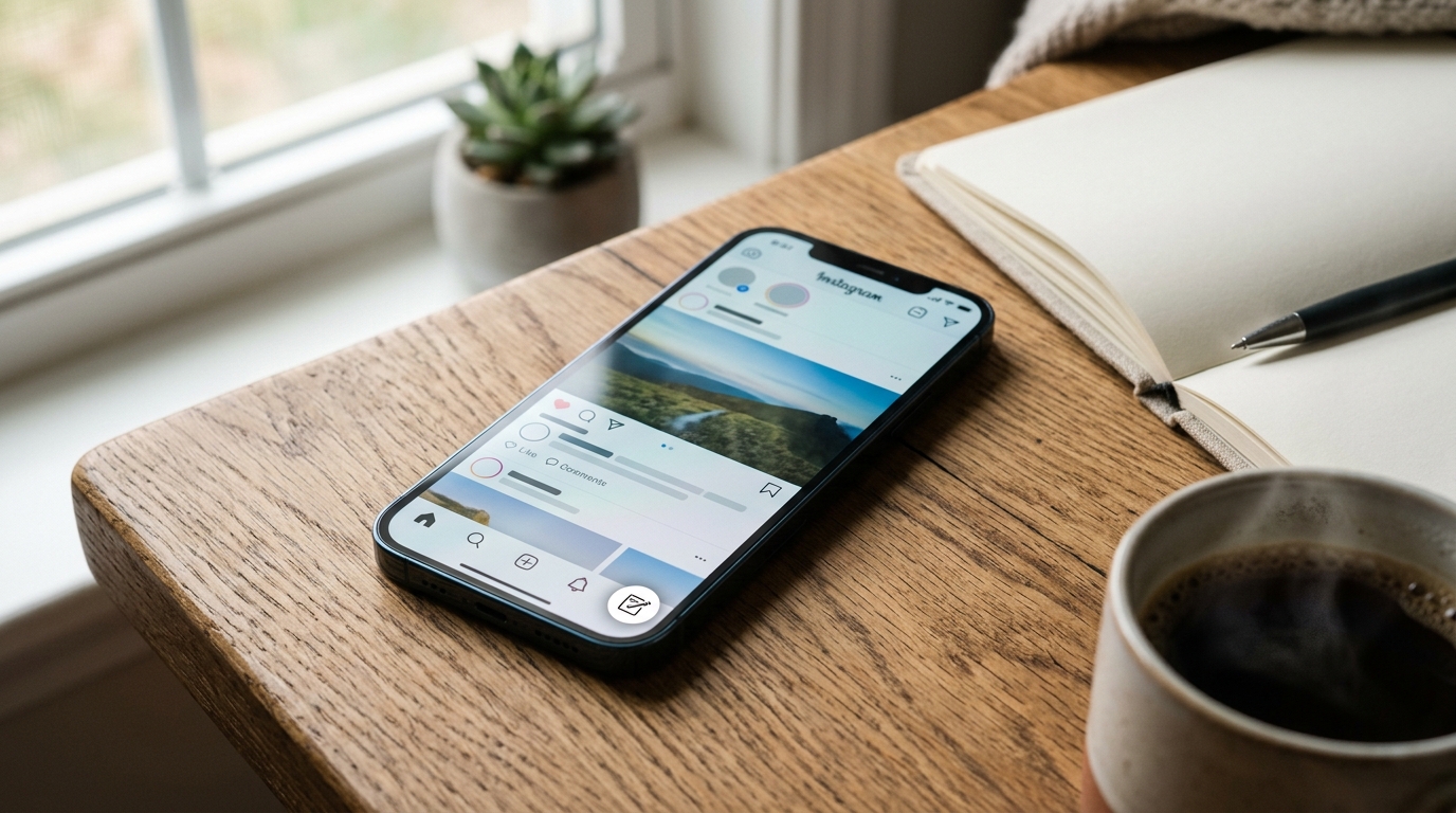 Smartphone posé sur un bureau avec carnet et café