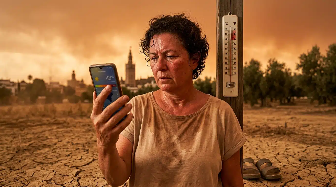 Personne consultant la météo pendant la canicule à Séville