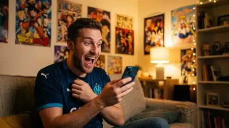Fan français stupéfait devant son téléphone