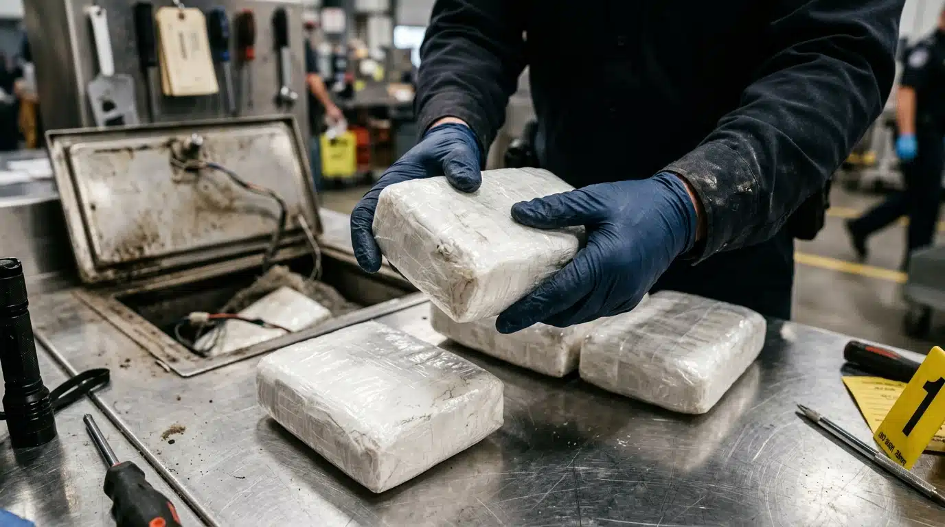 Paquets de cocaïne saisis dans un compartiment caché