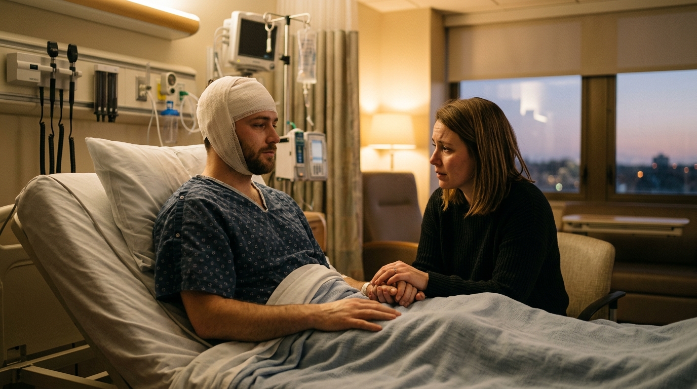 Le couple à l'hôpital après la blessure au visage