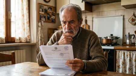 Retraité italien inquiet face à des documents administratifs