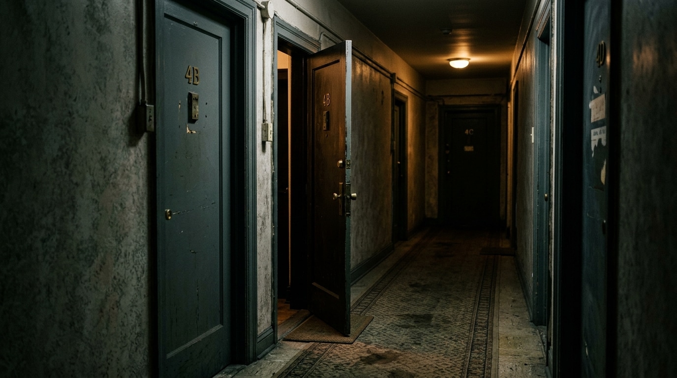 Couloir sombre et inquiétant d'un appartement