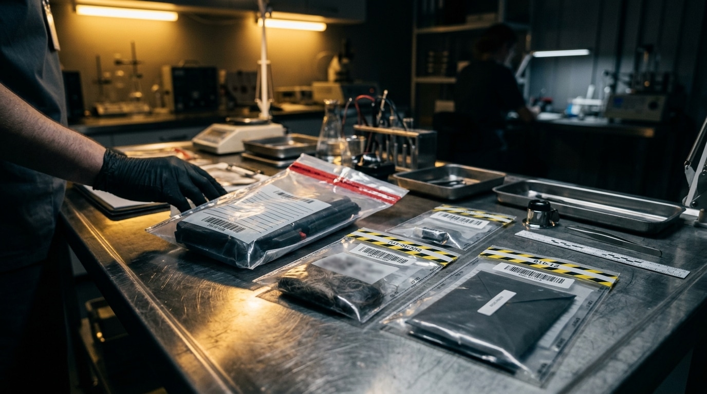 Sachets de preuves médico-légales en laboratoire