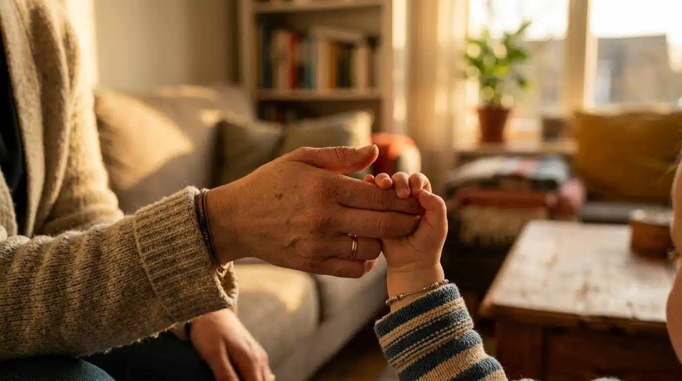 Une mère tenant tendrement la main de sa fille