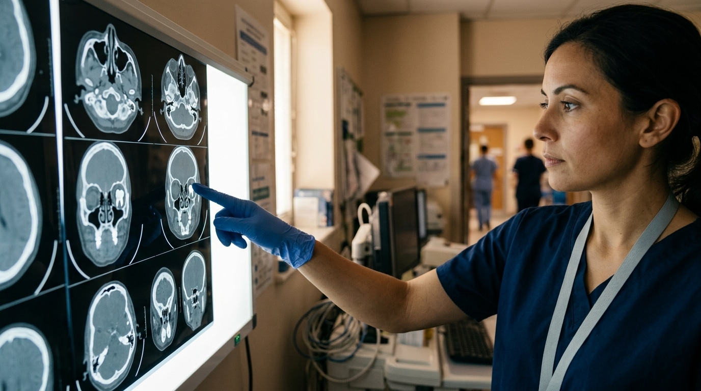 Scanner médical montrant une dent près de l'orbite