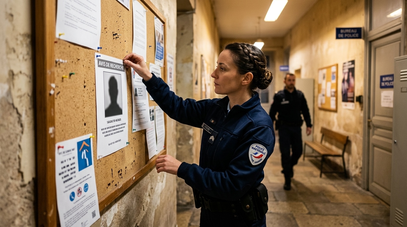 Avis de recherche affiché dans un commissariat de police