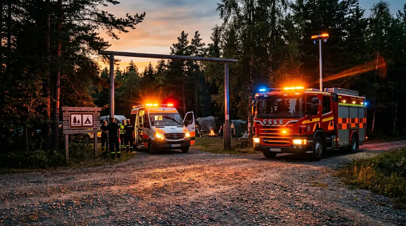 Véhicules de secours mobilisés près d'un camping