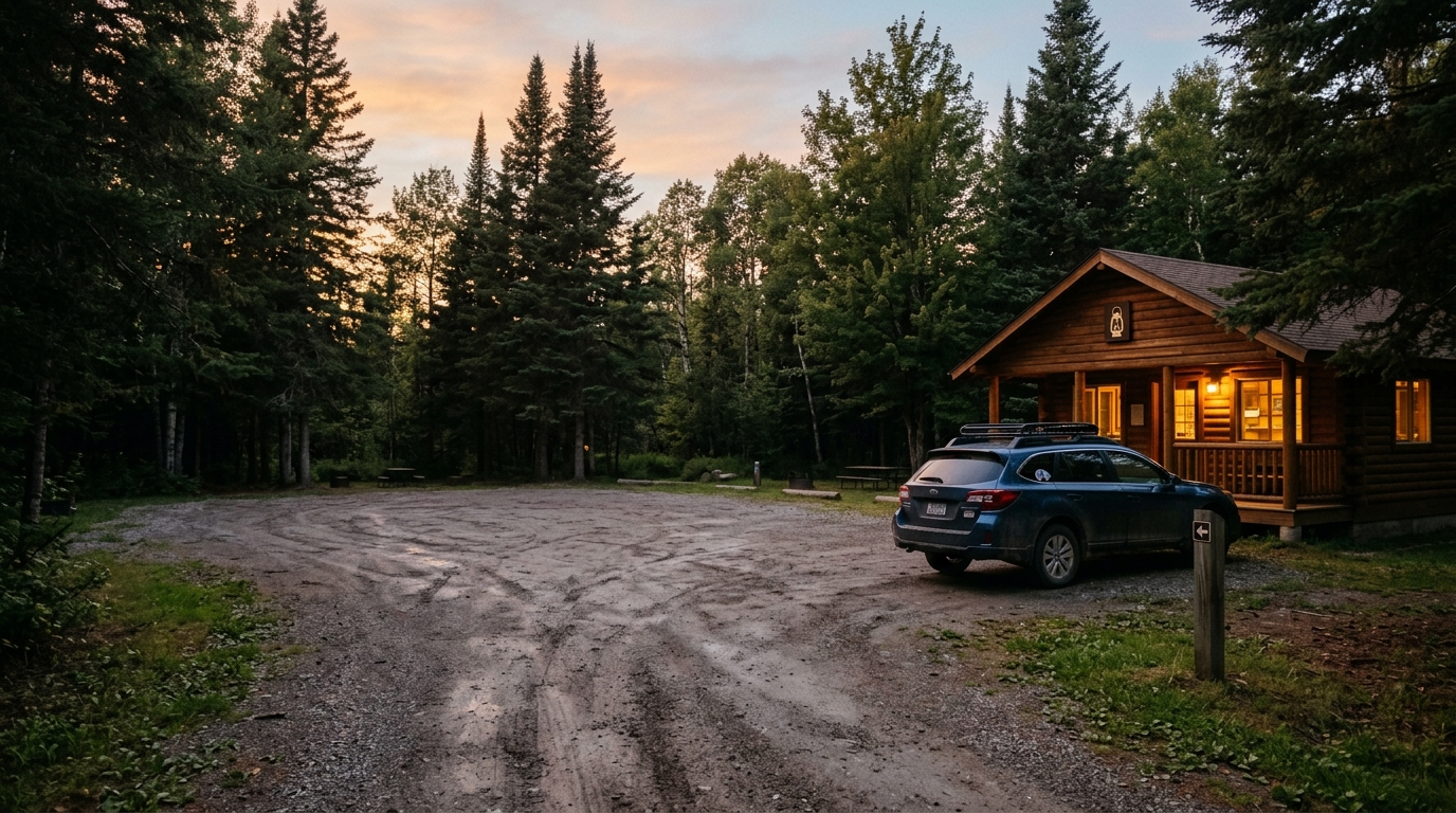 Parking désert d'un camping après un accident
