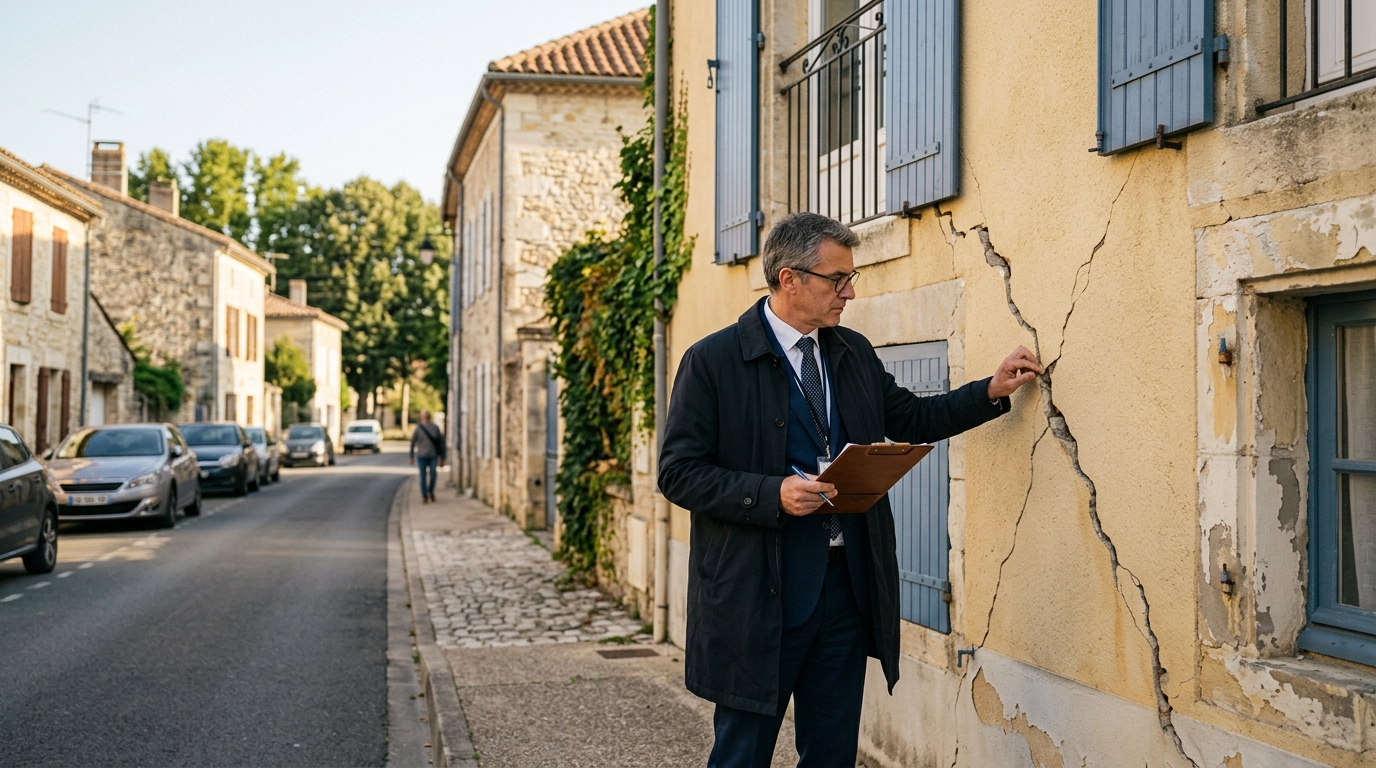 Expert d'assurance inspectant les dégâts sur la façade