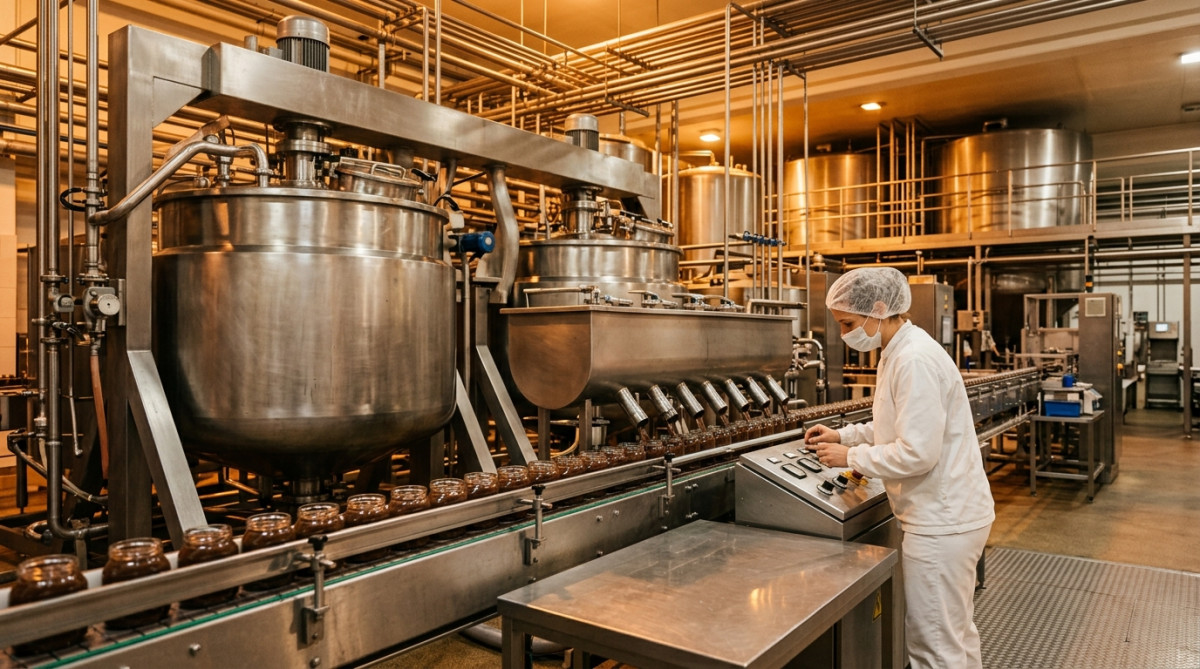 Usine industrielle de production de pâte à tartiner au chocolat
