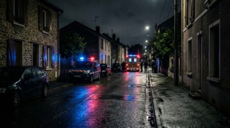 Rue nocturne éclairée par des gyrophares de police