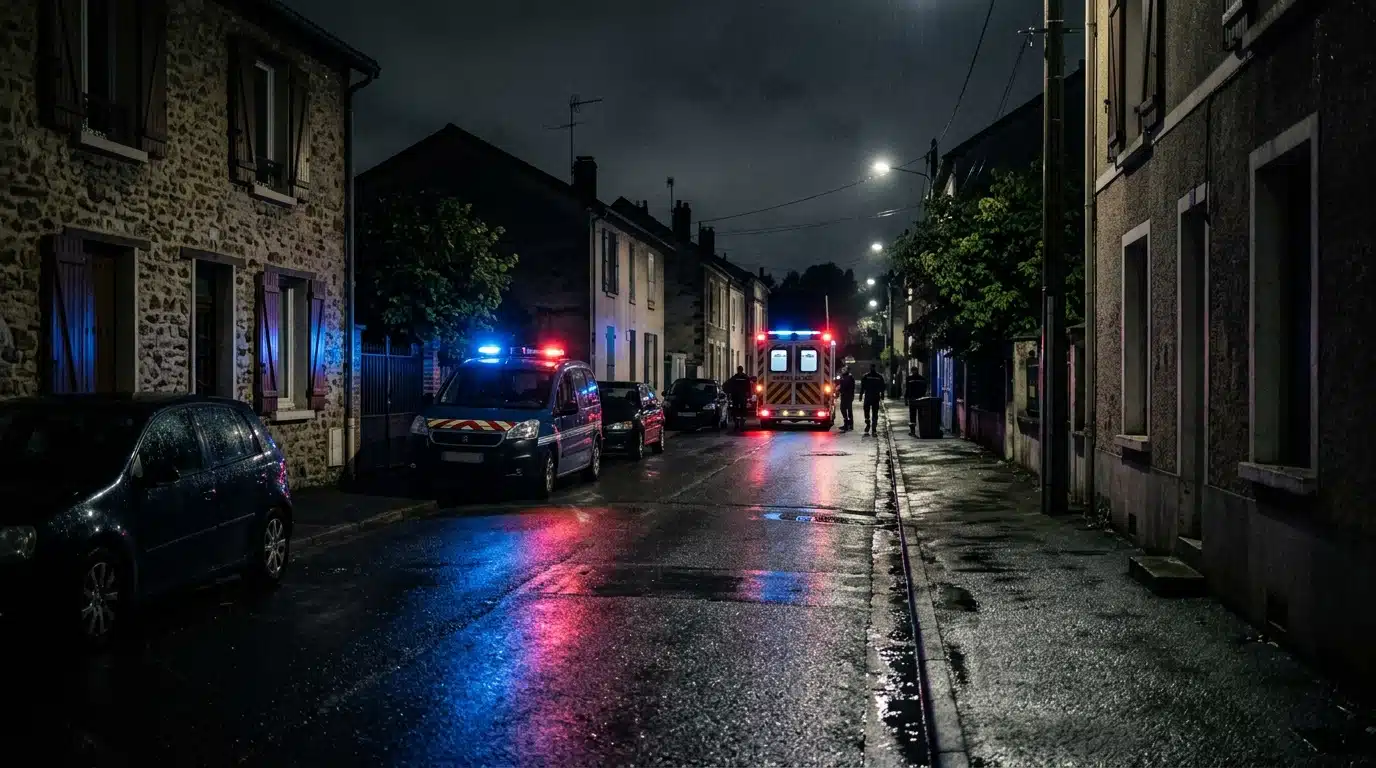 Rue nocturne éclairée par des gyrophares de police