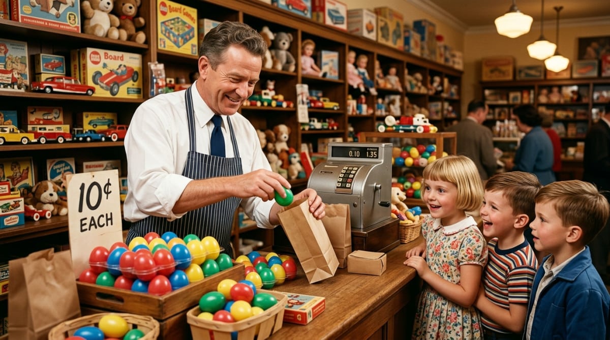 Vendeur emballant des œufs en plastique de Silly Putty dans un magasin