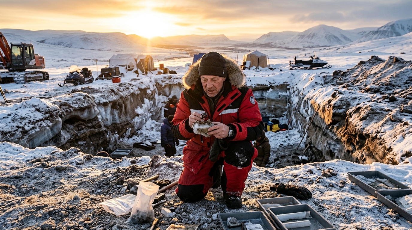 Scientifique examine des échantillons gelés en Sibérie