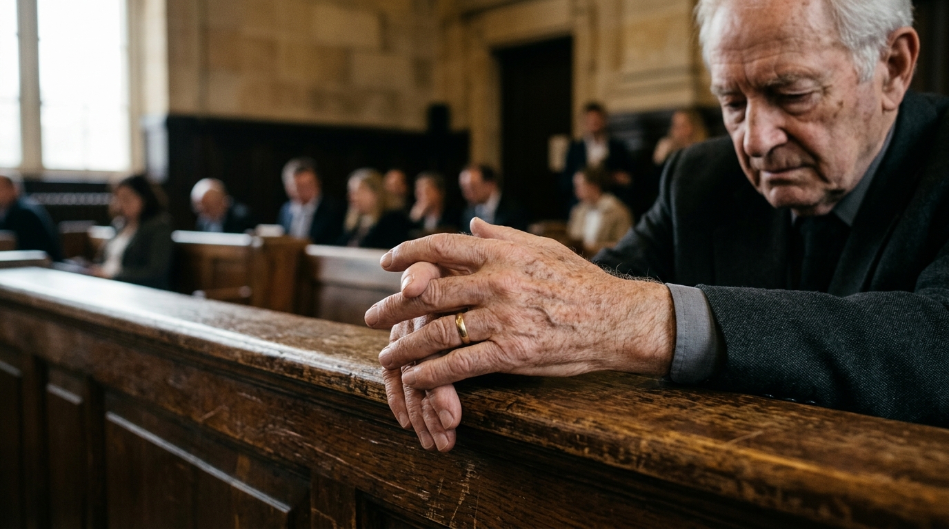 Mains posées sur un banc de salle d'audience