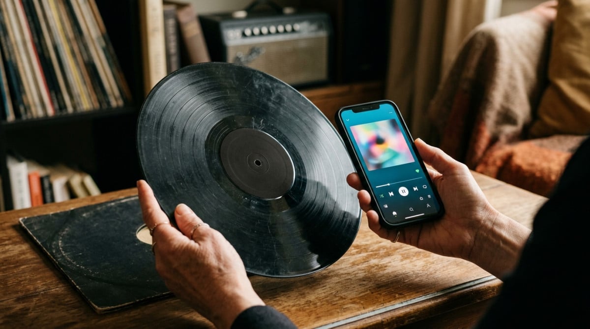 Vinyle et smartphone symbolisant la fin des revenus disque