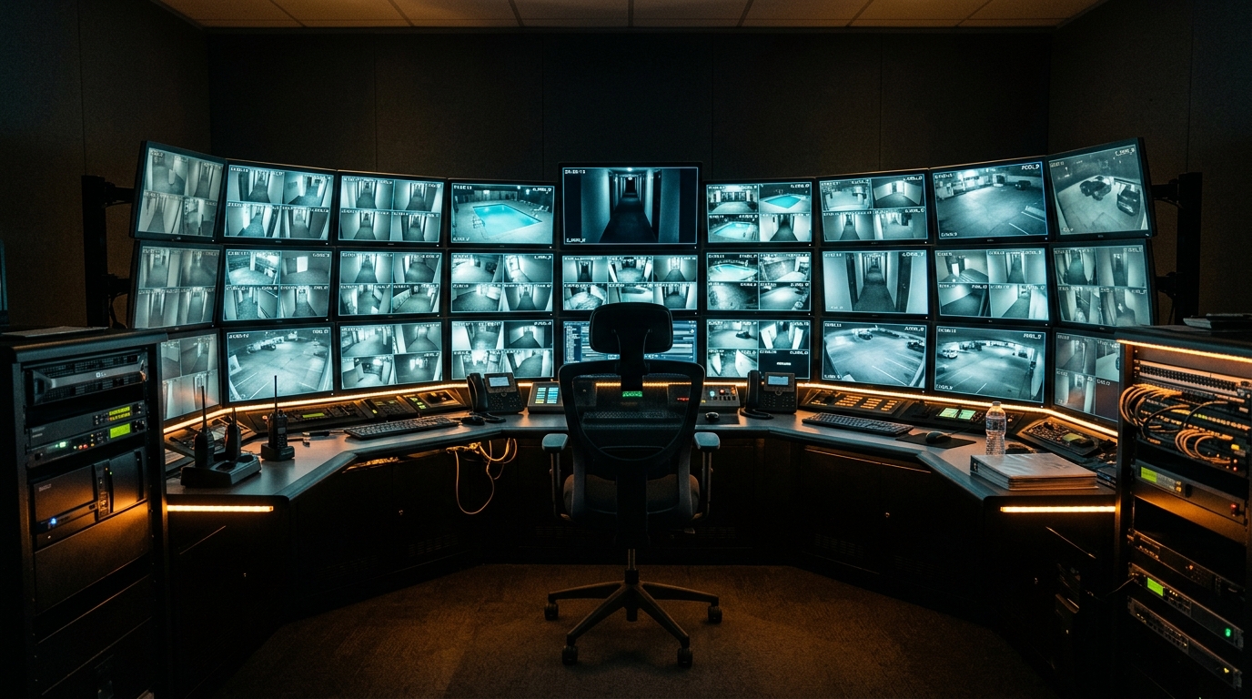 Salle de contrôle vidéosurveillance d'un hôtel de luxe