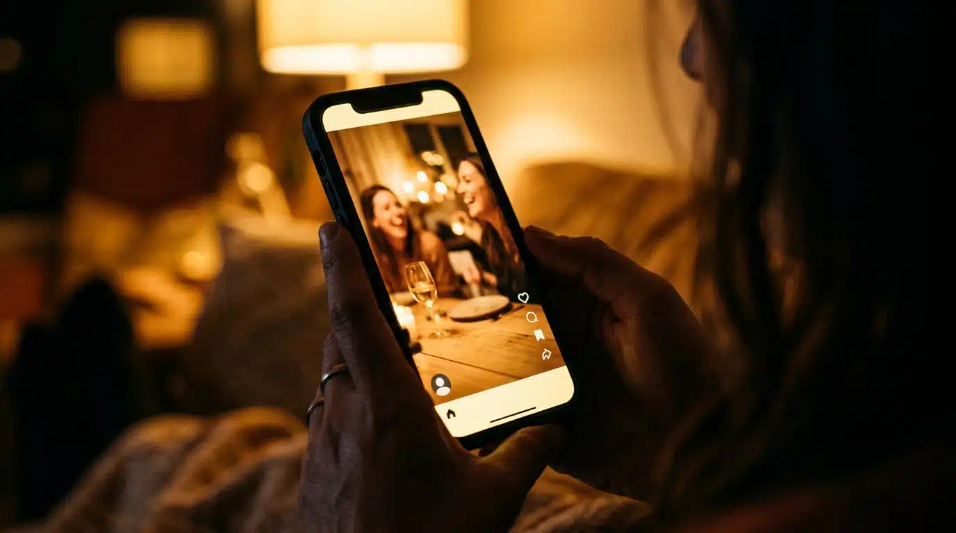 Smartphone affichant une vidéo TikTok dans la nuit
