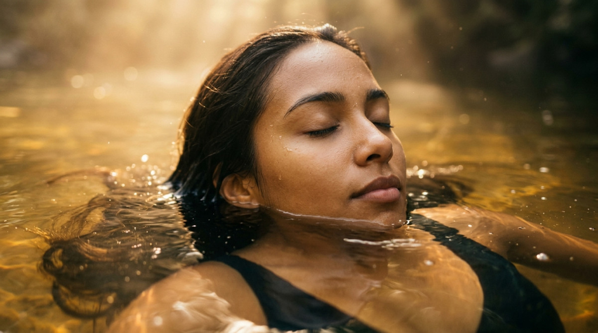 Visage serein d'un apnéiste retenant sa respiration