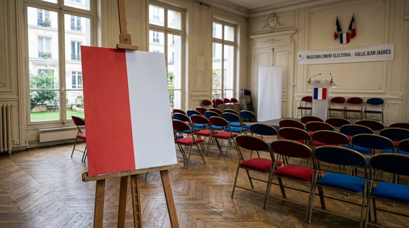 Affiche de campagne vierge sur chevalet en salle de réunion