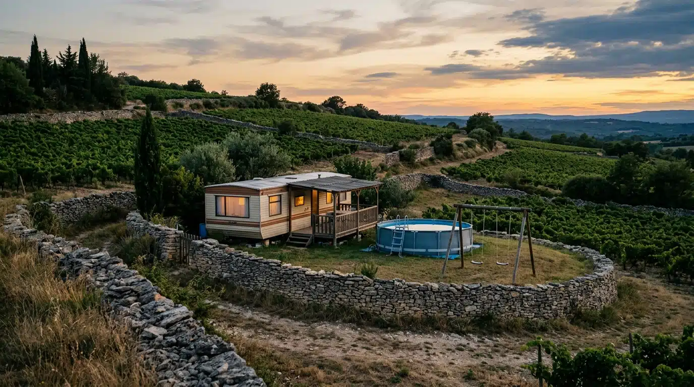 Mobil-home et terrain isolé où s'est déroulé le drame à Gy