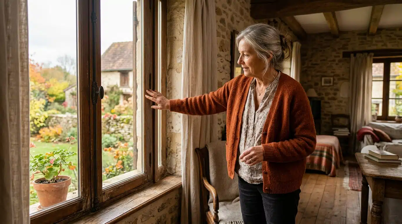 Femme vérifie les joints d'une fenêtre