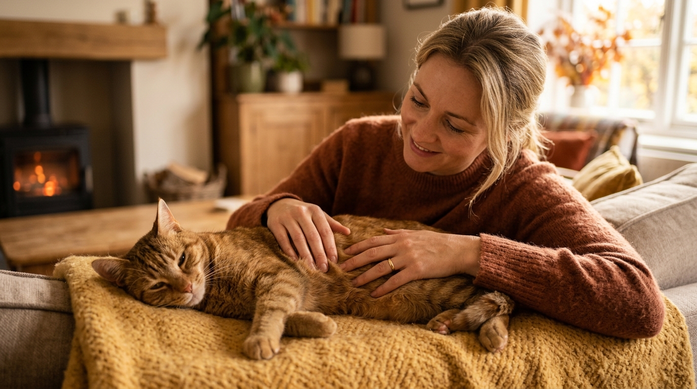 Propriétaire vérifiant le poids et la silhouette de son chat