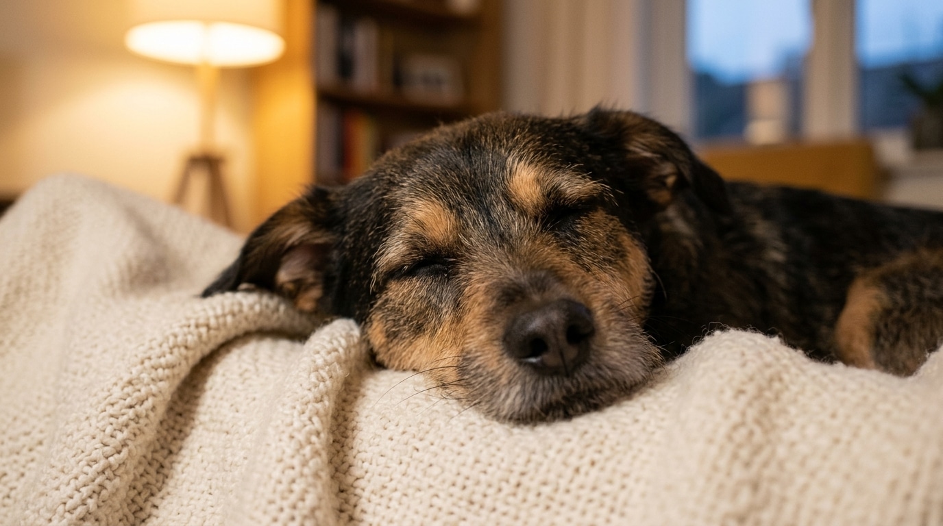 Chien endormi paisiblement les yeux fermés