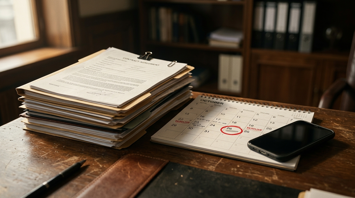 Documents juridiques et calendrier avec date entourée
