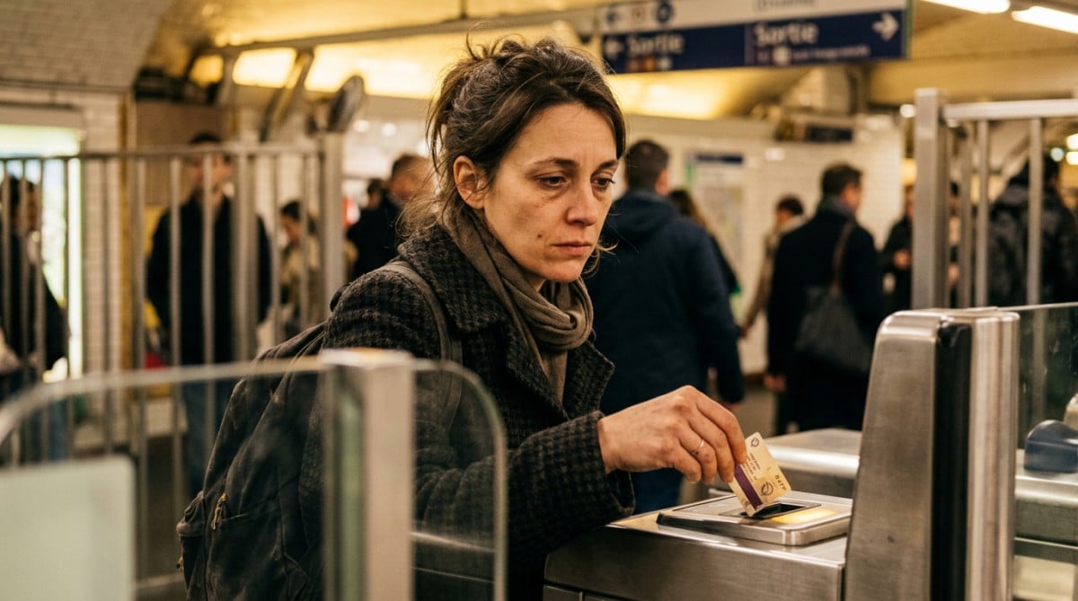 Voyageur tenant un ticket de métro parisien