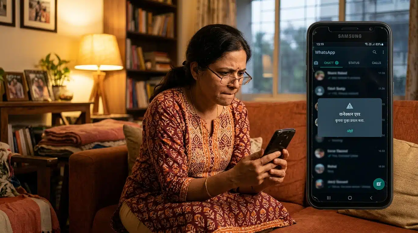 Personne inquiète regardant son vieux smartphone Android