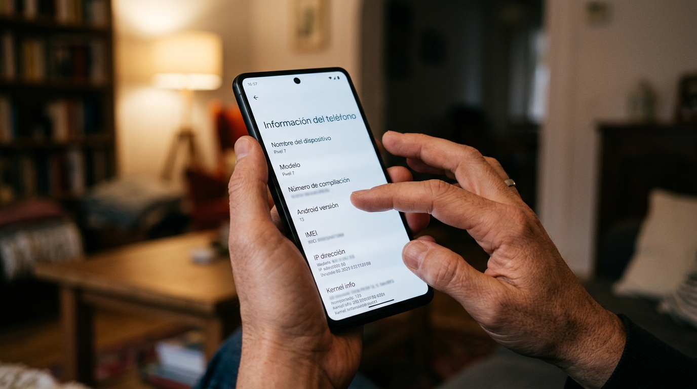 Main vérifiant la version Android dans les paramètres du téléphone
