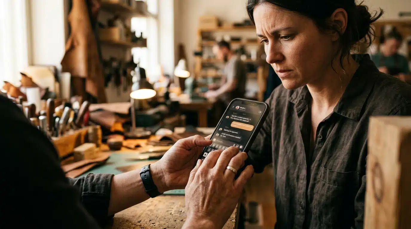 Main tenant un smartphone avec messagerie allumée