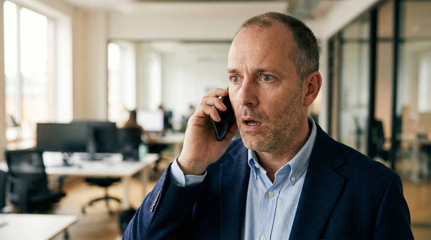 Homme d'affaires stupéfait un téléphone à l'oreille