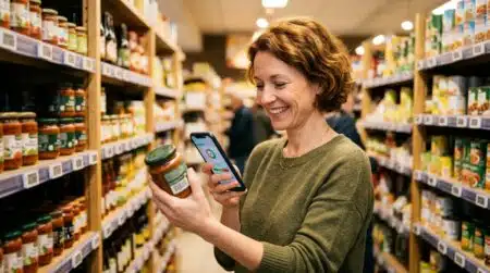 Femme scannant un produit avec l'application Yuka