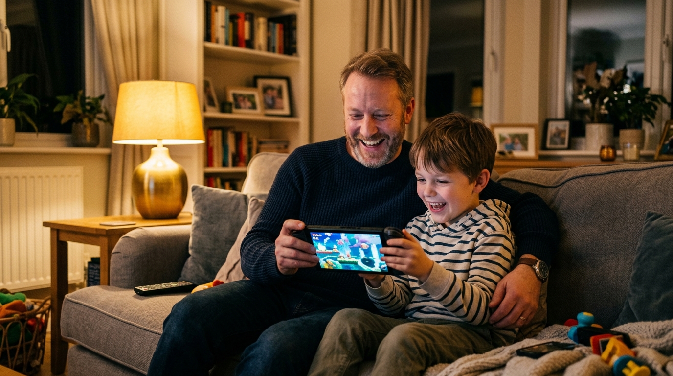 Père et fils découvrent le jeu sur Switch 2