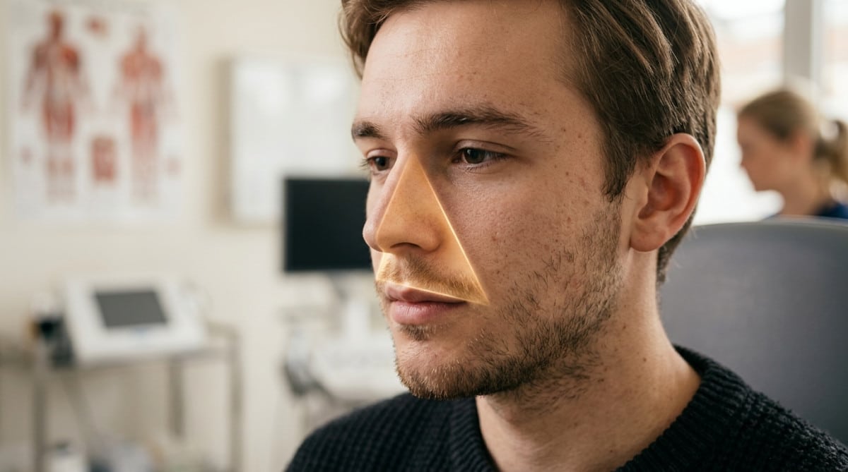 Zone triangulaire du visage entre nez et bouche mise en lumière