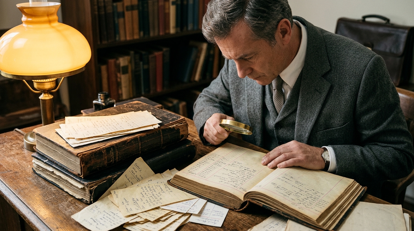 Livres de comptes et factures d'époque sur un bureau