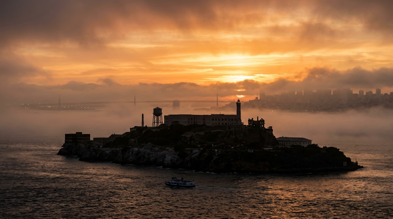 Prison d'Alcatraz au coucher du soleil