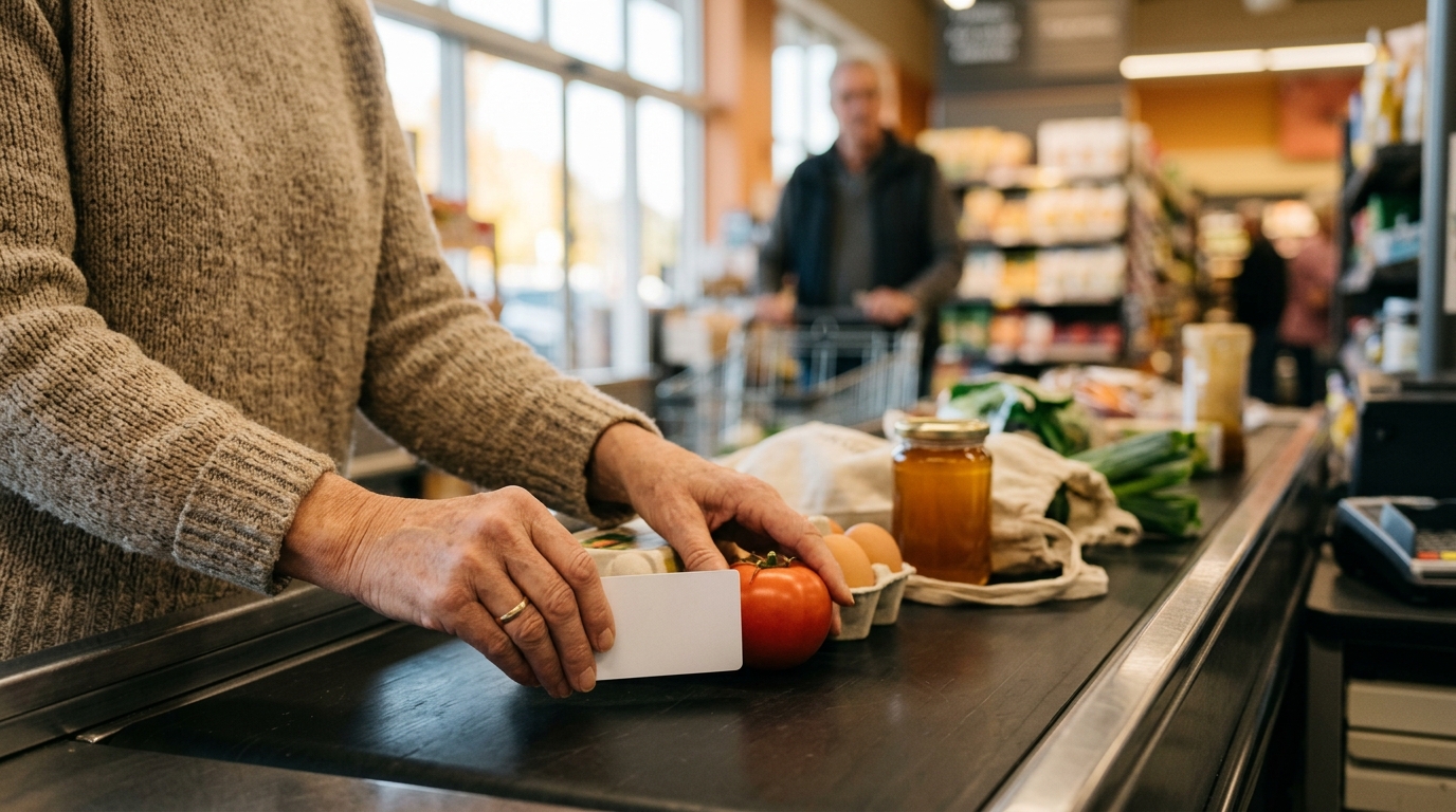 Mains d'un client à la caisse avec carte vierge