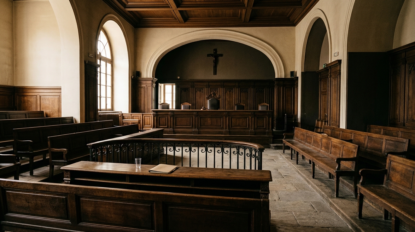 Salle d'audience vide d'un tribunal français