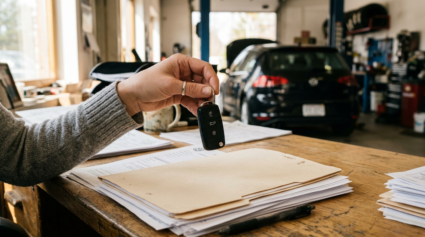 Clés de voiture posées sur des dossiers administratifs