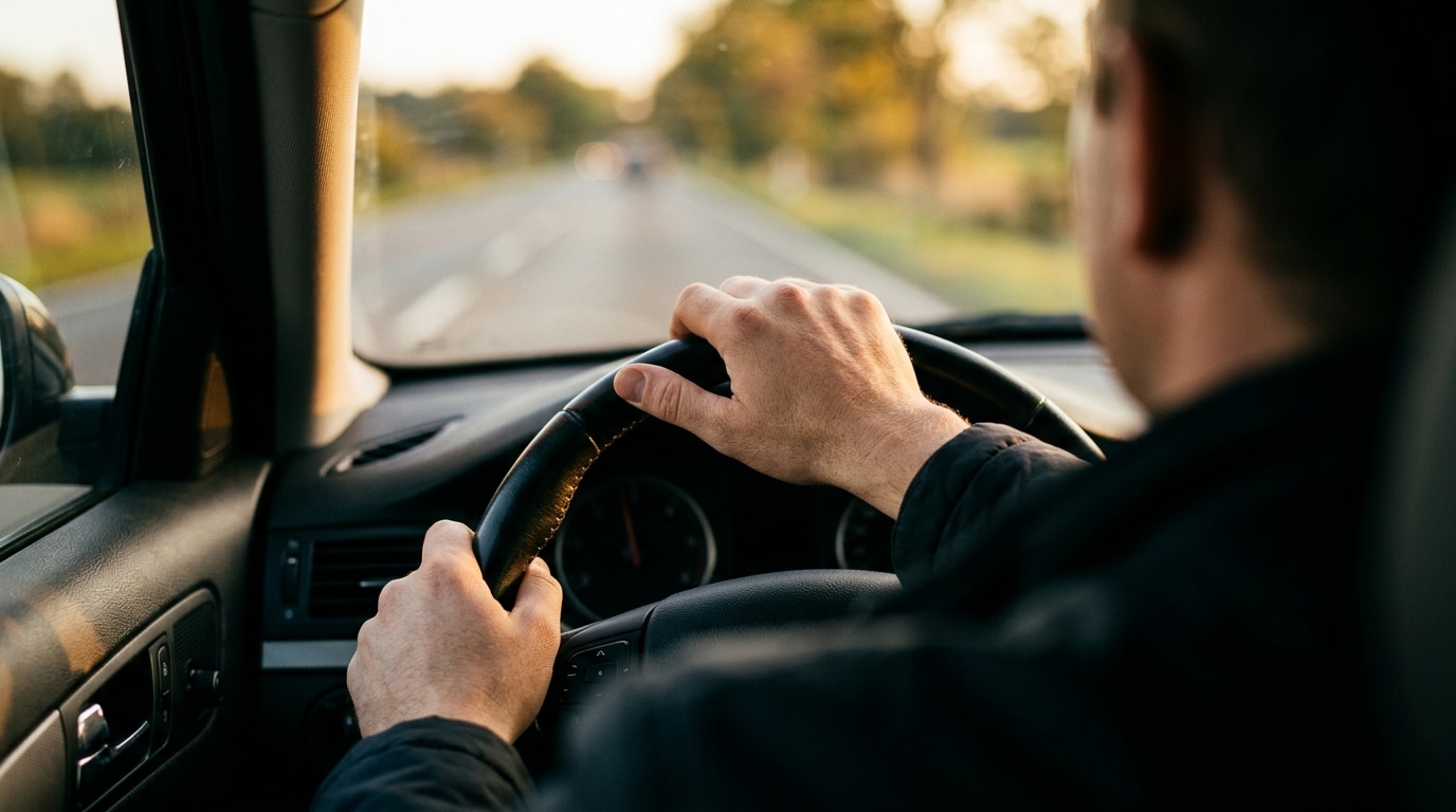 Main qui glisse du volant d'une voiture