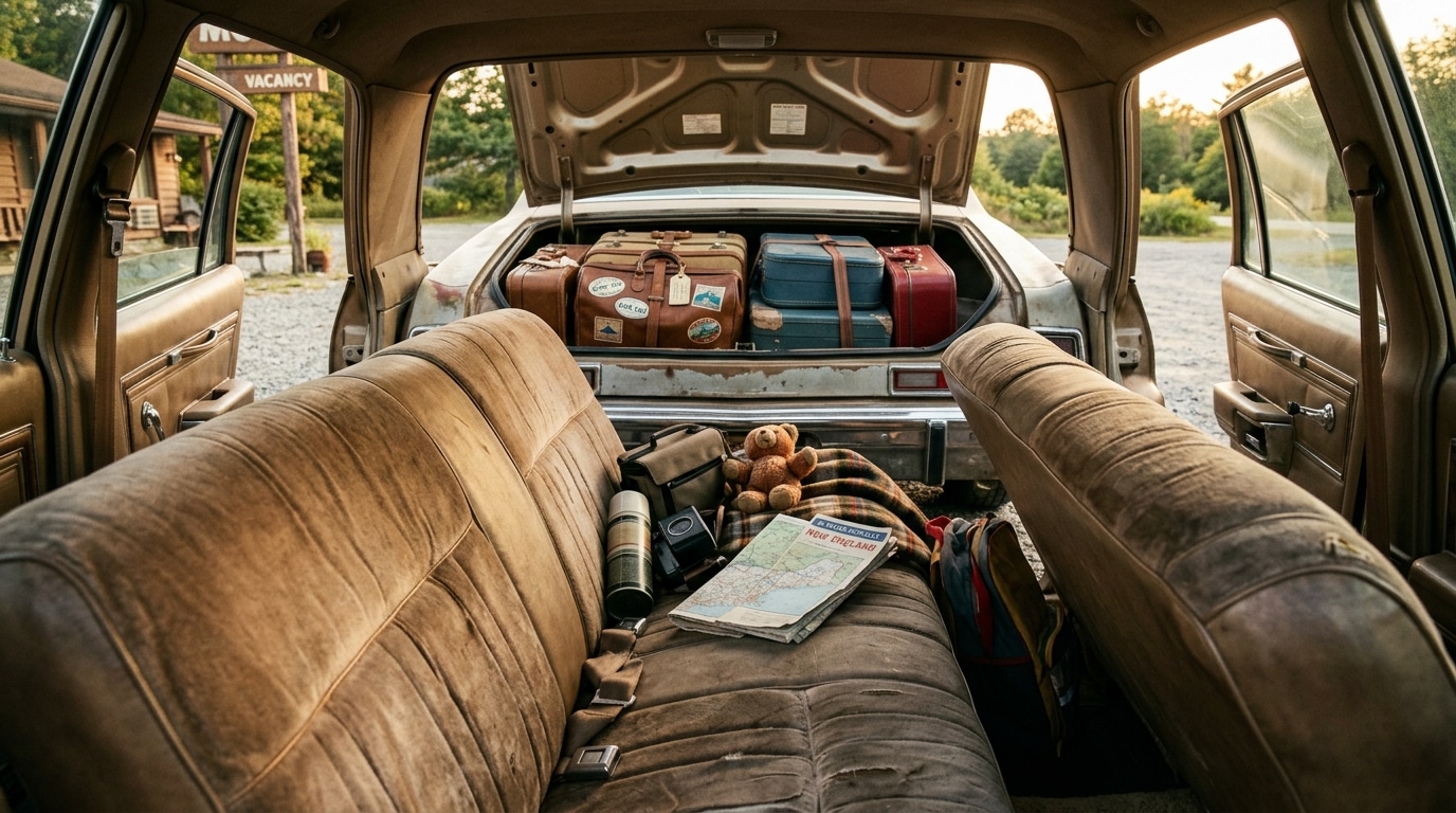 Banquette arrière moelleuse et coffre rempli de valises