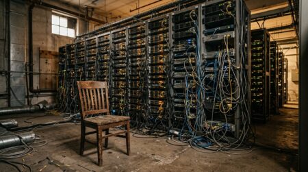 Rangées de serveurs informatiques dans un local sombre